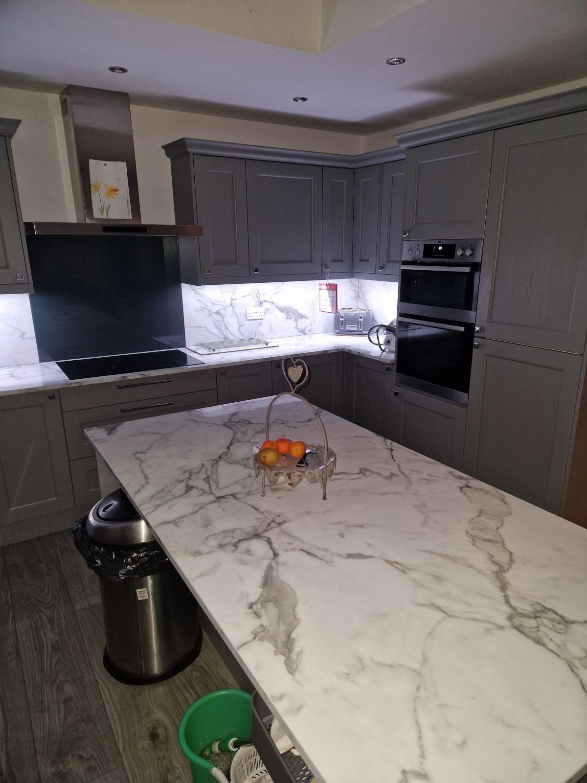 Grey Shaker kitchen with marble-effect worktop